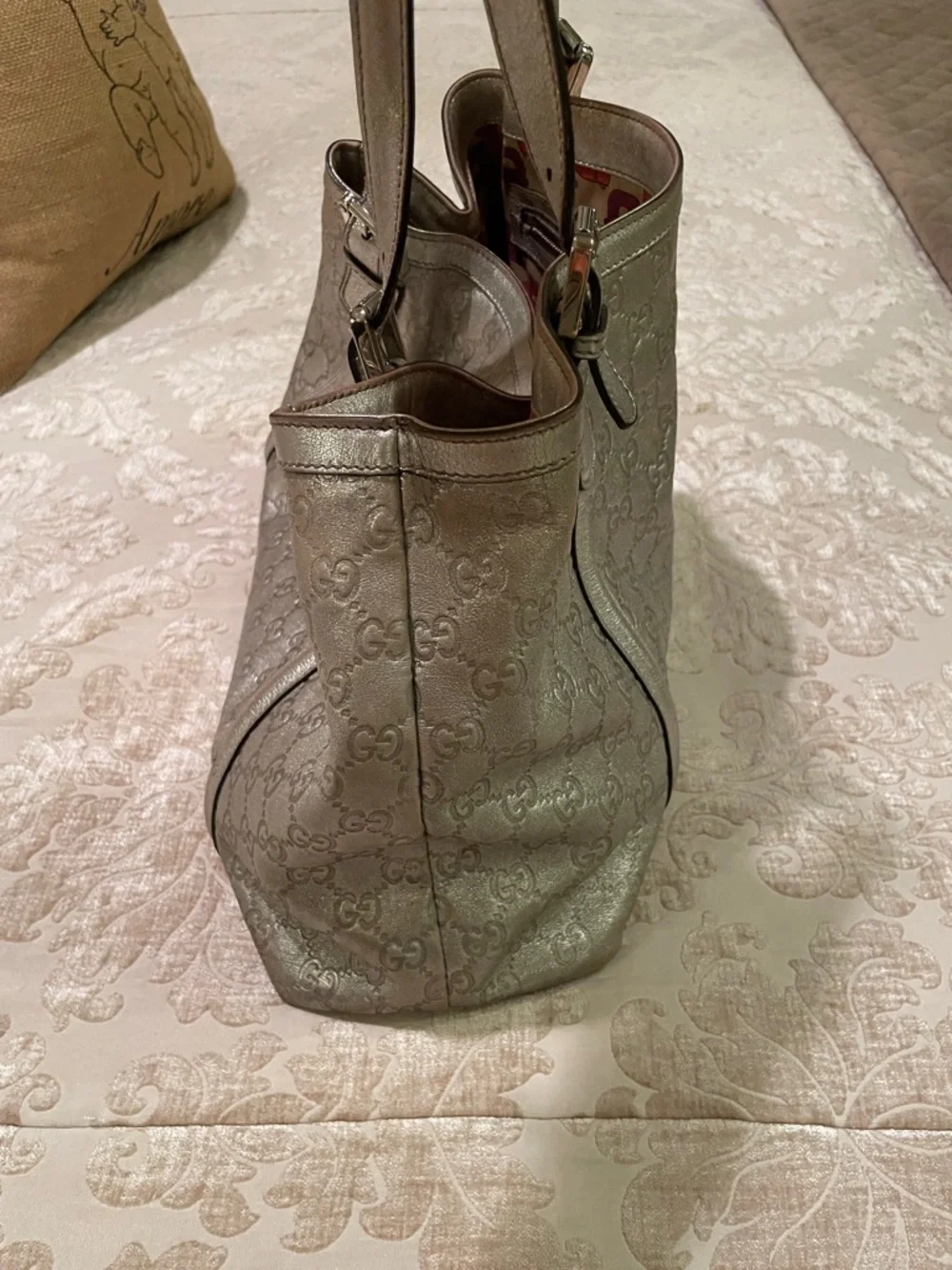 Gucci Metallic Silver Monogram Shoulder Bag